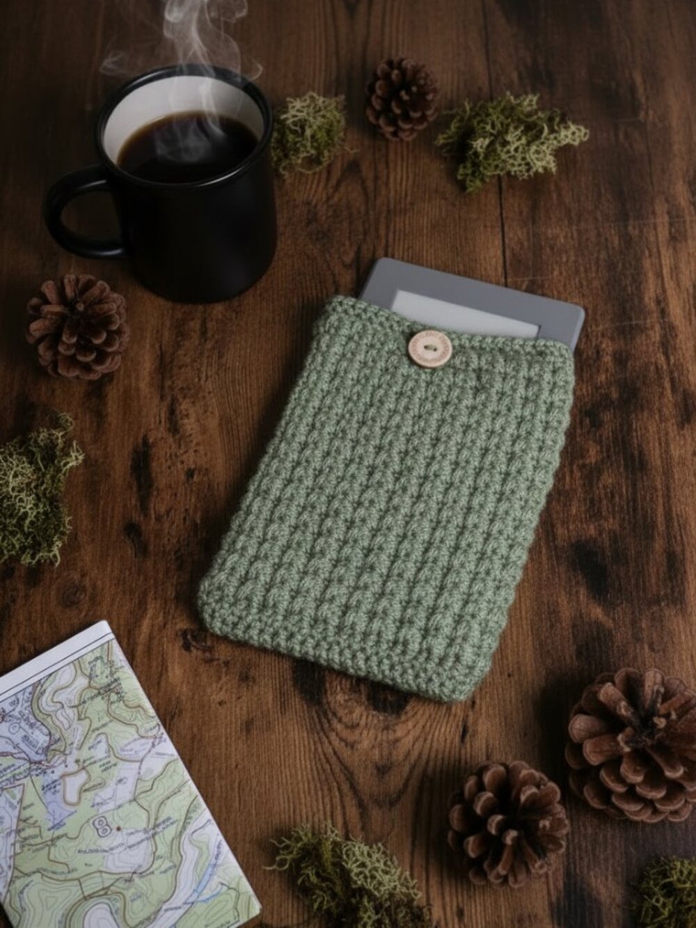 Kindle Paperwhite Sleeve — Garden Sage Crochet E-Reader Cover | Unisex